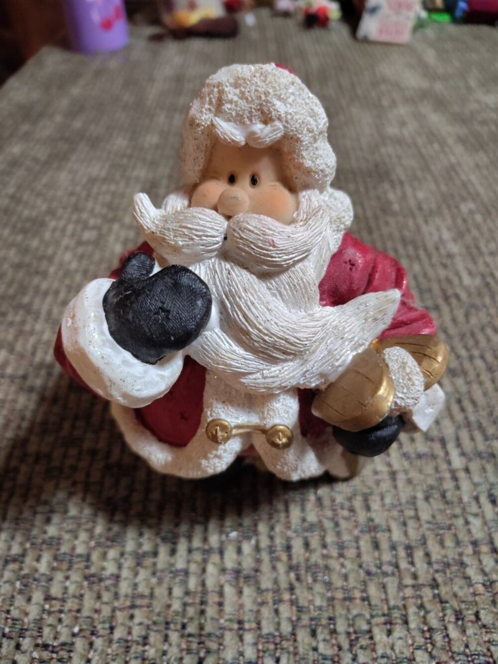 Roly Poly Santa Claus Figurine Holding Skis Pan-Orama No Box